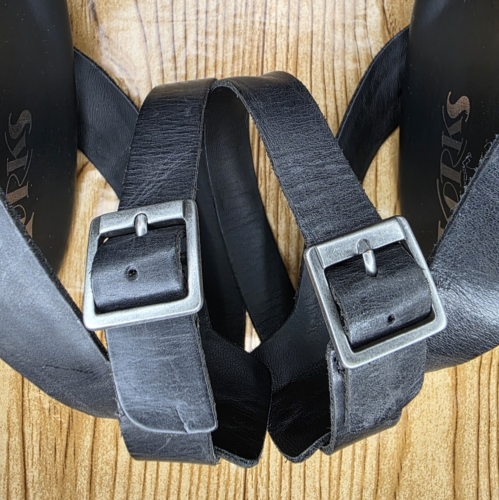 KORKS by Kork Ease Black Leather‎ / Suede Chunky Block Heel Platform Size 9 - Picture 8 of 11
